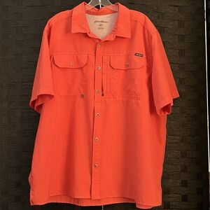 Eddie Bauer‎ Woven Tech Short Sleeve Men's Shirt XXL Coral Very Good Condition
